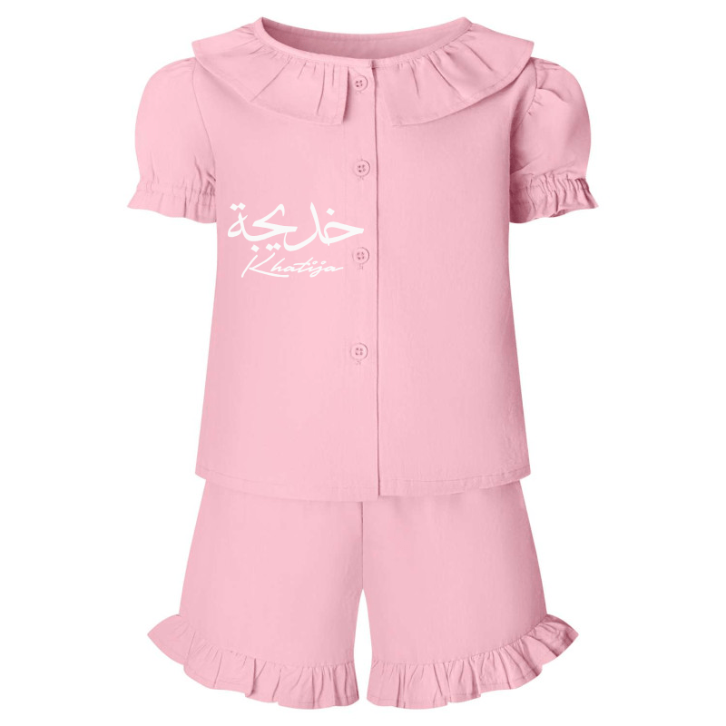 Shirts & Tops Girls Pastel Pink Linen Style T-shirt & Shorts Set