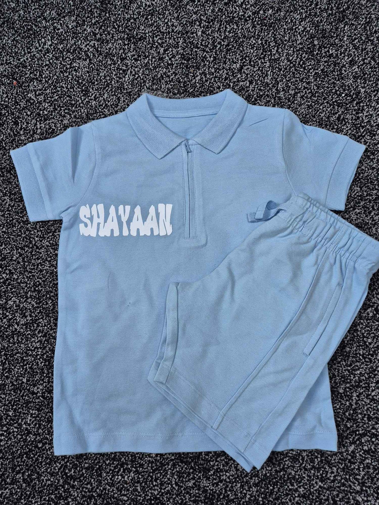 Shirts & Tops Mini Sky Blue Zip Polo Shirt & Shorts Set