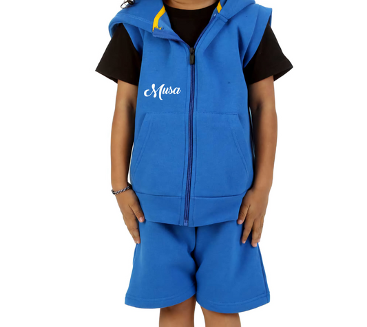 Mini Royal Blue Gilet & Shorts Set