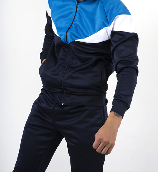Men's Navy Blue and White Funnel Full Tracksuit