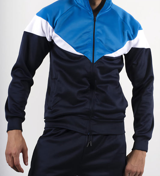 Men's Navy Blue and White Funnel Full Tracksuit