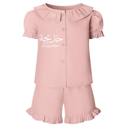 Shirts & Tops Girls Blush Pink Linen Style T-shirt & Shorts Set