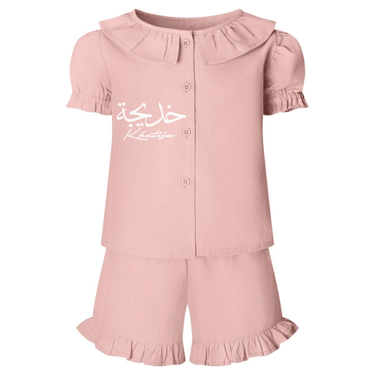 Shirts & Tops Girls Blush Pink Linen Style T-shirt & Shorts Set