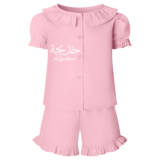 Shirts & Tops Girls Pastel Pink Linen Style T-shirt & Shorts Set