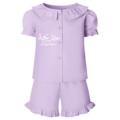 Shirts & Tops Girls Pastel Purple Linen Style T-shirt & Shorts Set