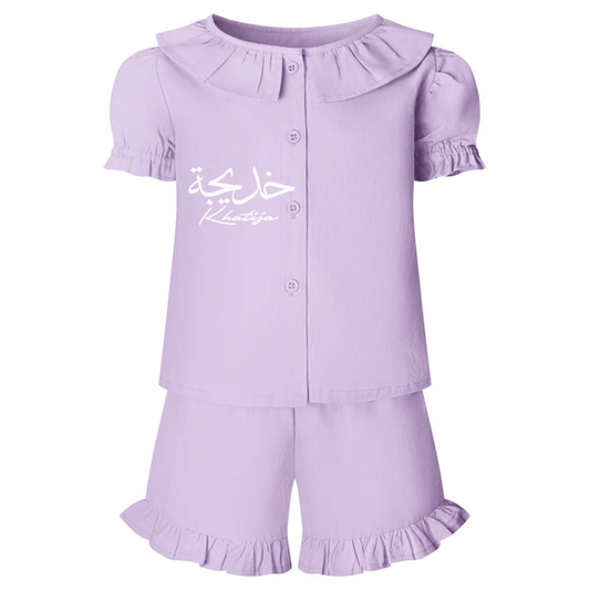 Shirts & Tops Girls Pastel Purple Linen Style T-shirt & Shorts Set