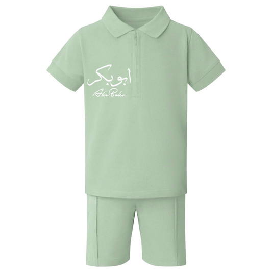 Shirts & Tops Mini Khaki Zip Polo Shirt & Shorts Set