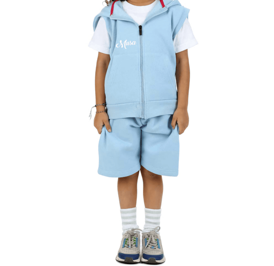 Shirts & Tops Mini Sky Blue Gilet & Shorts Set