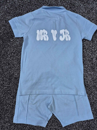 Shirts & Tops Mini Sky Blue Zip Polo Shirt & Shorts Set