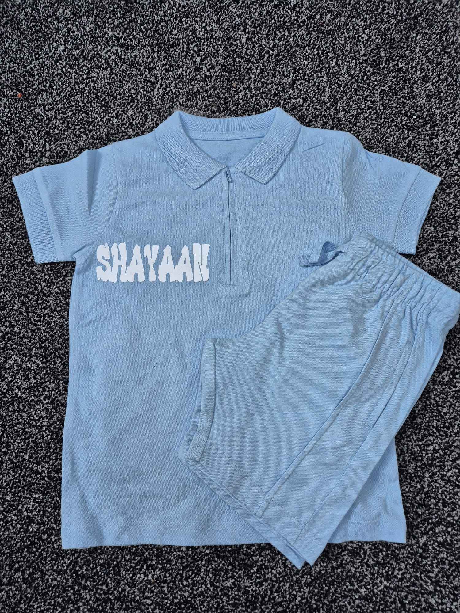 Shirts & Tops Mini Sky Blue Zip Polo Shirt & Shorts Set