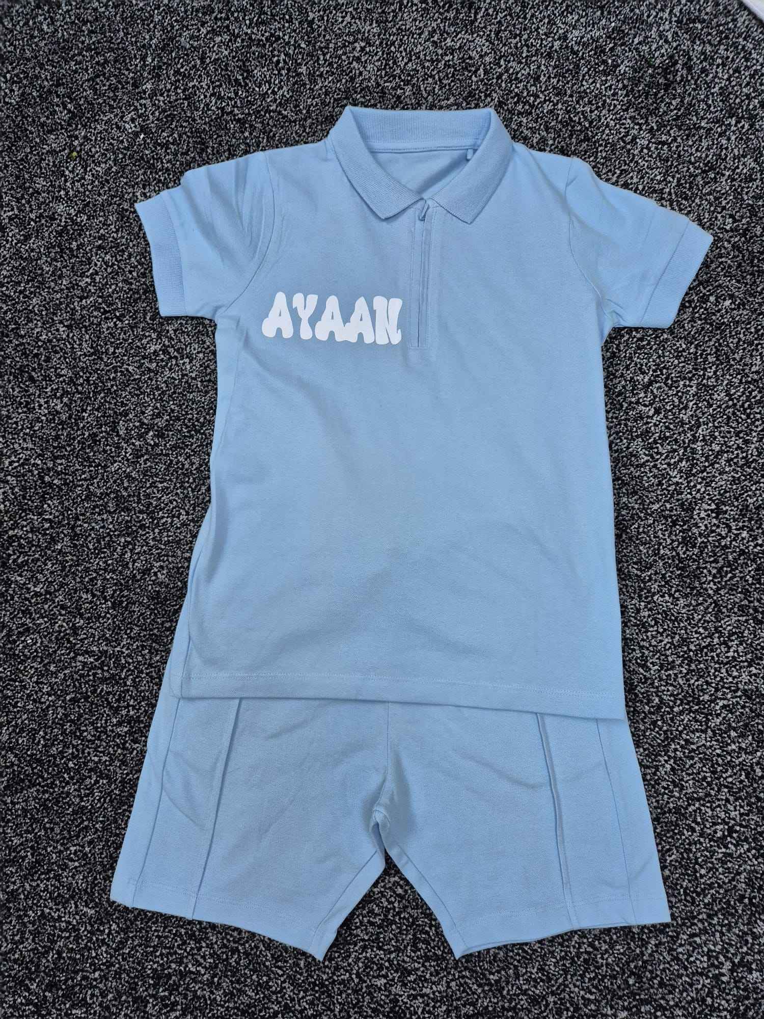 Shirts & Tops Mini Sky Blue Zip Polo Shirt & Shorts Set