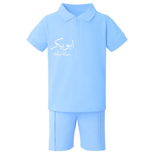 Shirts & Tops Mini Sky Blue Zip Polo Shirt & Shorts Set