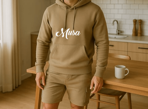 Tracksuit Beige Hoodie & Cargo Shorts Set