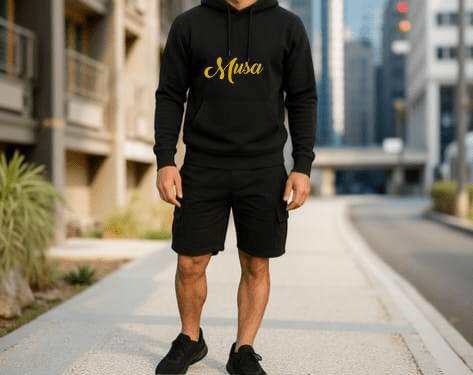 Tracksuit Dusky Black Hoodie & Cargo Shorts Set