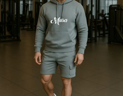 Tracksuit Grey Hoodie & Cargo Shorts Set
