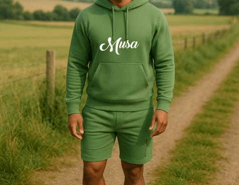 Tracksuit Military Green Hoodie & Cargo Shorts Set