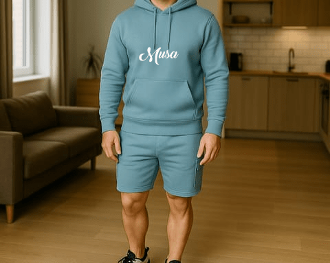 Tracksuit Pale Blue Hoodie & Cargo Shorts Set